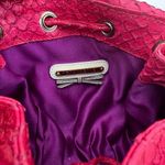 Henri Bendel Small Drawstring Bucket Crossbody Tassel Fish Leather Emboss Pink Photo 2