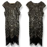 Fundaisy Flapper Dress NYE Beads Sequins Fringe Sz 2XL Great Gatsby 1920s Party Black Photo 1