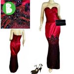 BELSOIE RED & BLACK STRAPLESS MERMAID STYLE SATIN BEADED GOWN (6) Photo 2