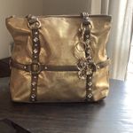 Kathy Van Zeeland Gold Vegan Leather and Vegan Suede Studded Shoulder Bag Photo 0