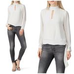 Krisa Ivory Cream High Neck Keyhole Cut Out Front Tie Waist Blouse Size XS Photo 3