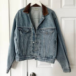 Guess  Vintage 90s Medium Light Wash Trucker Denim Jacket Leather Trim Collar M Photo 0