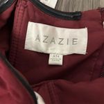 Azazie  Women's Burgundy Strapless Long Formal Evening Gown A14 Pleated‎ Tie-Back Photo 2