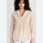 Vince  Tan & White Striped Shaped Collar Shirt Tencel/Nylon Blend Size XL preppy Photo 7