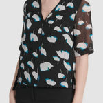 DKNY Floral Print V-Neck Elbow Sleeve L Photo 0