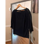 Ann Taylor  Faux Leather Trim Shirt Size Medium‎ Blue/Black Photo 1