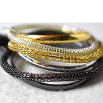 Source Unknown NWT Stackable Mixed Metal/Mesh Black/Gold/Silver Tone 5.5" Grunge Y2K Bracelets Photo 3