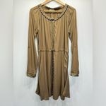 Mystree Brown Navy Southwest Print Trim Raw Edge Neckline ModCloth Shirt Dress Mystery Photo 5