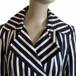 EXPRESS Navy Blue & White Striped Belted Trench Coat Size Small Photo 3