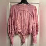 Free People  Intimately Eloise Pink Lace Pintuck Bodysuit Blouse Top Size Medium Photo 6