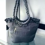 Pashmina Black Fabric Lightweight Handbag with 3D Satin Color Flowers ***Item: Photo 1