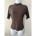 Michael Stars Nadine Mock Neck Ribbed Brown Elbow Length Sleeves Top EUC Sizs XS Photo 2