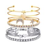 Boutique NWT Silver Bangle Bracelet‎ Set Crystal Star Moon Heart Charm Stackable Jewelry Photo 6