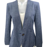 ZARA  Women's Blue Chambray V-neck One Button Long Sleeve Blazer Coat Jacket Sz 4 Photo 0