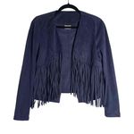 VERO MODA Women's Navy Open Faux Suede Southwestern Fringe Jacket Extra Small Photo 1