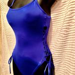 Shade & Shore NWT Women's Royal Blue Lace-Up Sides One Piece Swimsuit Size:Small Photo 5