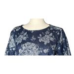 Gap  Roll Cuff Medium Indigo Denim Floral Print Shift Dress Back Zipper Pockets 6 Photo 1