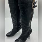Nine West Black Leather Heeled Boots with Gold Hardware Size 10 Photo 0