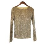 Free People FREE PEOPLE Gold Rush Sequin Long Sleeve Top Tee Metallic Party Size Small New Photo 1