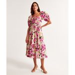 Abercrombie & Fitch NEW Emerson Poplin Puff Sleeve Midi Dress in Pink Floral XXS Photo 2