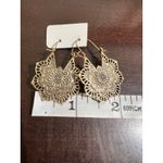 Brass Toned Boho Cut Metal Earrings Filigree Indian Asian Inspired Lightweight Brown Photo 2