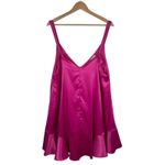 TCEC Pink Babydoll Lingerie Slip Dress Sz L Satin Ruffle Trim V Neck Sleeveless Photo 0