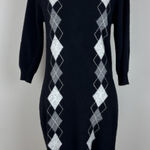 Stile Benetton Sweater Dress Medium Black Wool Knit Argyle Mini Academia Y2K M Photo 0