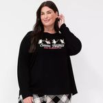 Cacique "Silent Nights Are Overrated" Celebrating Penguins  Black Long Sleeve Top Photo 4