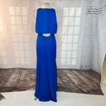 Nicole Miller  Royal Blue Satin Sleeveless Flounce Formal Gown Size 8 Photo 6
