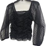 Ambiance Black Chiffon Mesh Sheer Polka Dot Long Sleeves, Sheer Back Photo 2