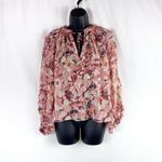 Ulla Johnson Adela Silk Floral Ruffle Blouse Pink Red Metallic Sheer Top Sz 2 Photo 2