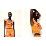 ZARA Sleeveless Stretch Summer Jacquard Paisley Ruffle Top Orange Yellow size S Photo 11