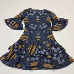 PROSE & POETRY Dress Womens X Small Blue Gold Eyelet Tiered Bell Sleeve Anthro Size XS Photo 1