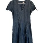 J. Crew Blue Chambray V Neck Ruffle Tie Sleeve Fit Flare Dress 4 Cap Sleeve Photo 0