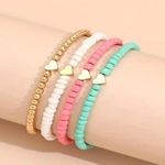 Colorful 4 Pcs Set Of Rice Beads Beaded Bracelet With Heart Design Bohemian Style Multiple Photo 1