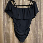 Pinkblush maternity black ruffle one-piece swimsuit, S Photo 0