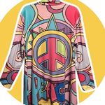 Colorful Graphic Open Cardigan Peace & Love size XL Blue Photo 1