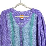 Ruby Rd  Top Womens 2X Multicolor Boho Print Roll Tab Sleeves Button Knot Blouse Photo 1