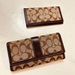 Coach HAMPTON BY BROWN SIGNATURE MONOGRAM TRIPLE WALLET AND LEATHER-TRIMMED CHECKBOOK Photo 1