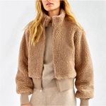 Aritzia The Group Babaton Sherpa Black Bomber Jacket in Gold Camel Photo 3
