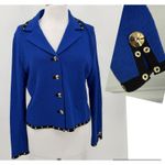 St. John  Collection Blazer Jacket Women's Size 12 Blue Gold Hardware Knit USA Photo 1