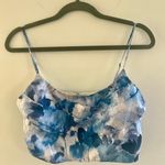 Lulus Sweet Wonder White and Blue Floral Sleeveless Pleated Crop Top Photo 3