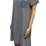 Elie McCarthy Tshirt Pocket Tee Short Sleeve Striped Dress Womens Medium Blue Photo 3