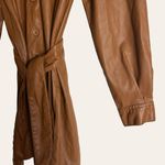 Peter Som  Brown Faux Leather Belted Tie Waist Button Front Mini Shirt Dress Sz 2 Photo 9