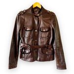 Dark Brown Lambskin Leather Belted Moto Jacket Size L Photo 0