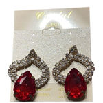 Red Crystal Teardrop Pageant Prom Gala Dangle Drop Earrings 1.25" Hypoallergenic Photo 0