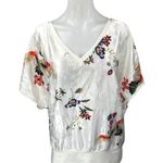 NEW Golbary Floral Silk Satin Jacquard Floral Short Sleeve V Neck Blouse Top 3 White Size undefined Photo 0