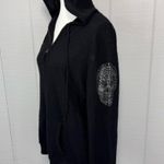Claudia Nichole Black Cashmere Zip Up Hoodie Sweater Rhinestone Skull Goth Emo Size XL Photo 1