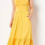 Jason Wu J Solid Knit Ruffle Midi Dress Golden Yellow XS Stretch Autumn Tiered Photo 0