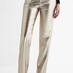 EXPRESS NWT High Waisted Metallic Faux Leather Modern Straight Pant 2 R Beige Photo 0